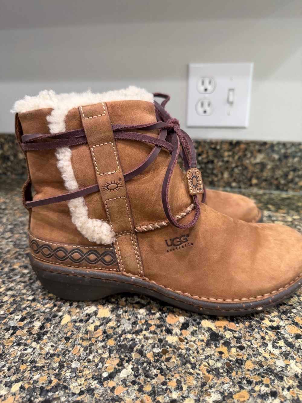 UGG Brown Suede Shearling-Lined Ankle Boots cove size 8